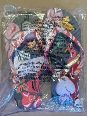 Vera Bradley Gray Floral Flip Flops Sandals - Pink Coastal Paradise NEW Retired